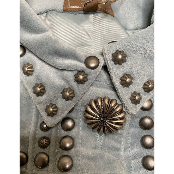 Double D Ranch Balcones Blue Velvet Inez Jacket NWT 2X Conchos Studs Pockets - Picture 14 of 16